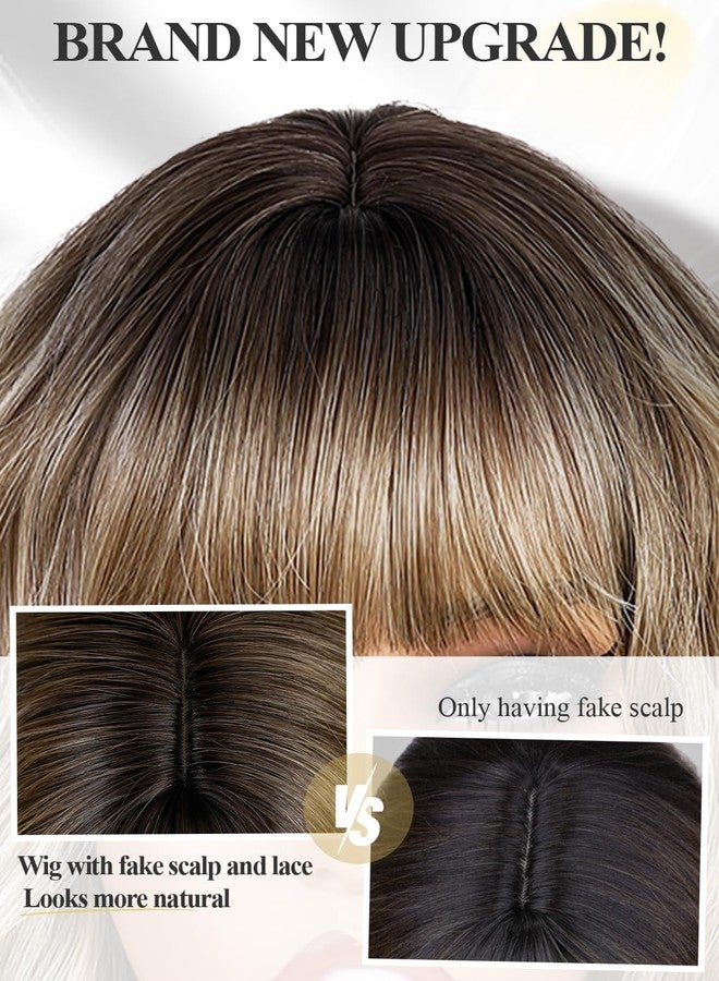 WIGER Short Bob Wave Hair with Bangs Synthetic Mixed Blonde Curly Wigs for Young and Middle-aged Women Daily Wear & Cosplay Costume - Image 5